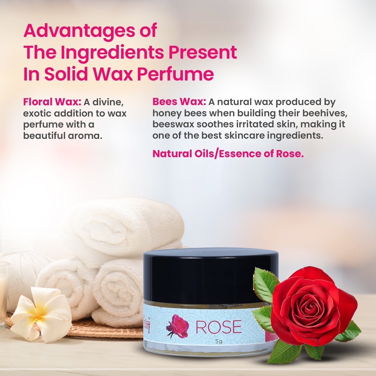 Solid Wax Perfume Rose Fragrance - 5gms