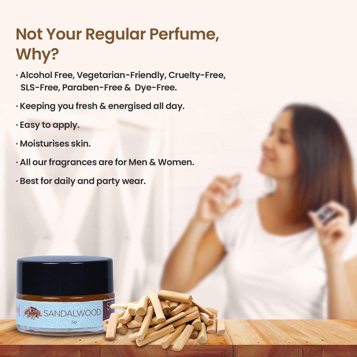 Solid Wax Perfume Sandalwood Fragrance - 5gms
