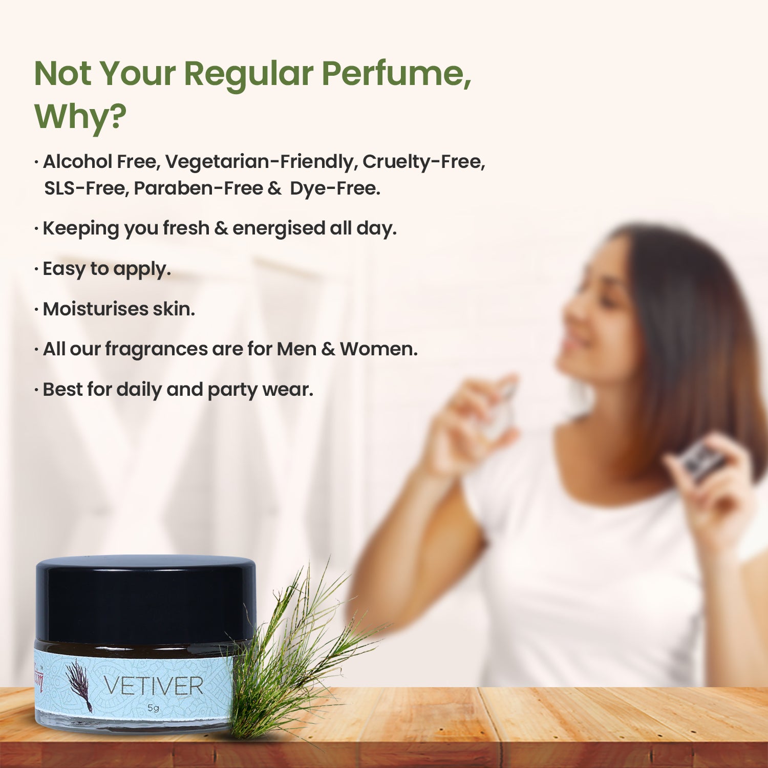 Solid Wax Perfume Vetiver Fragrance - 5gms