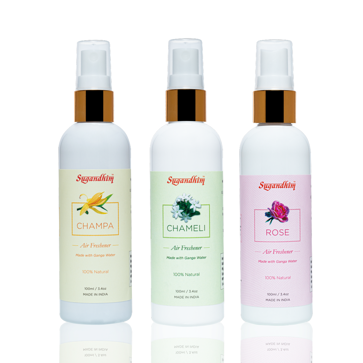 Air Freshener Floral Trio - Champa, Chameli & Rose fragrance - 100mlX3