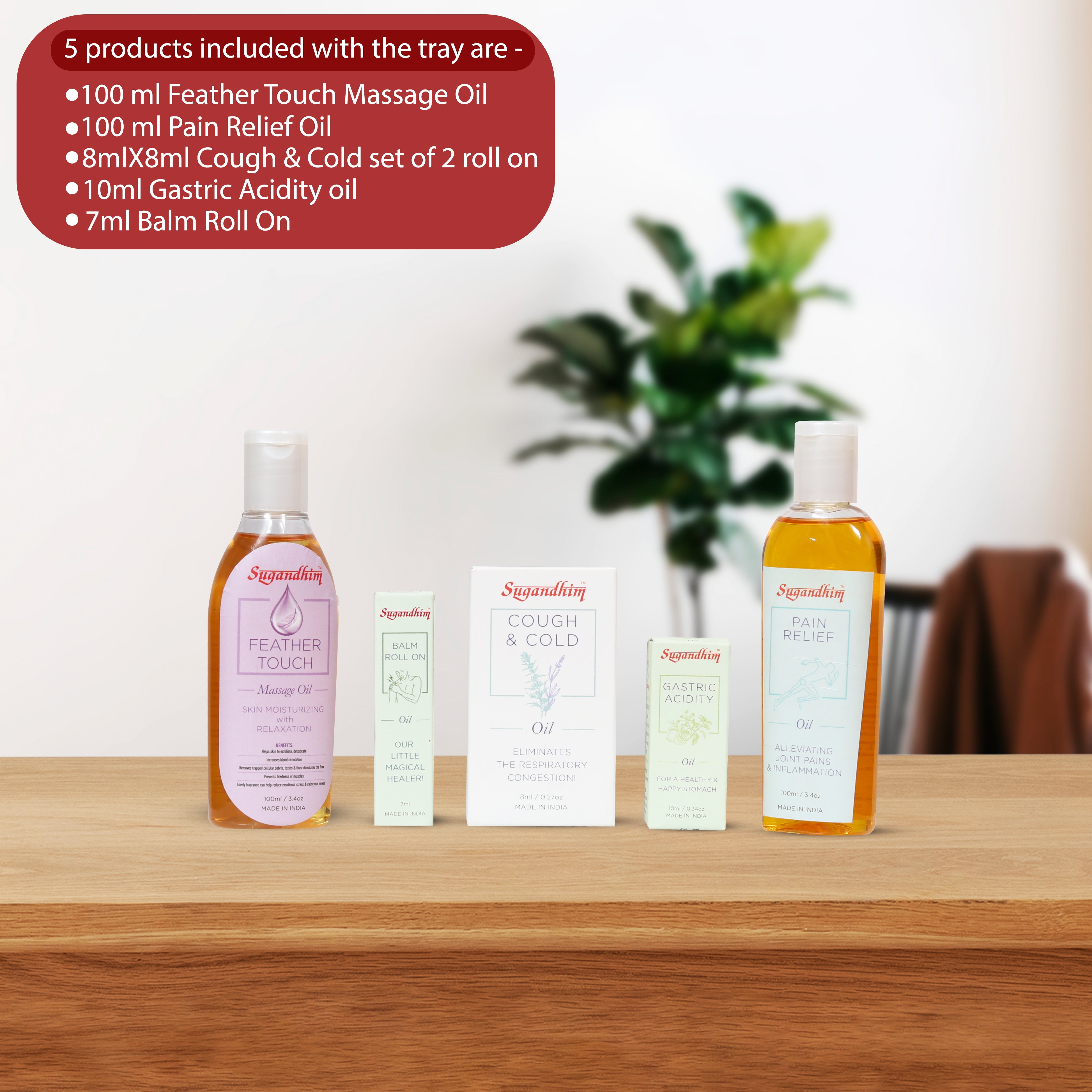 Sugandhim Healing Oils Kit Gift - 5 Products Gifting with Wooden Tray