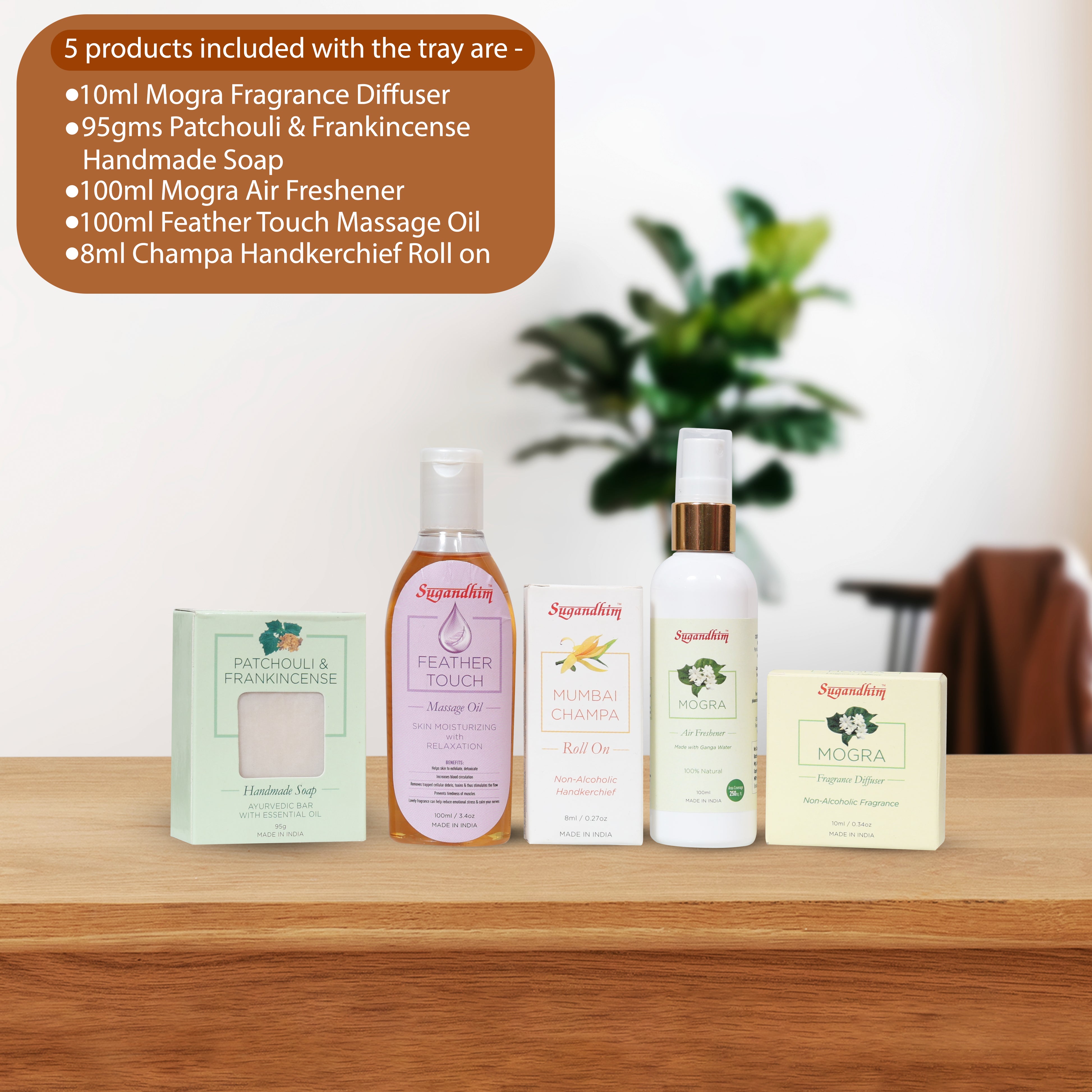 Sugandhim Best sellers Gift - 5 Products with Wooden Tray