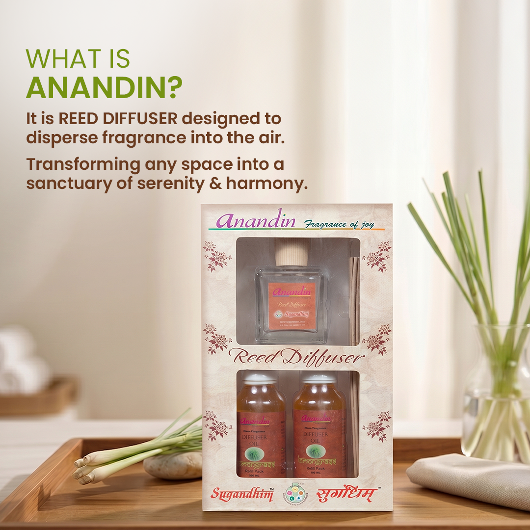 Anandin Reed Diffuser - Lemongrass Fragrance - 200ml + 10 Sticks
