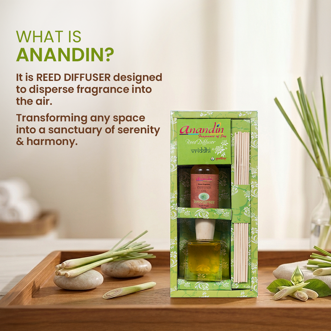 Anandin Reed Diffuser - Vriddhi/Lemongrass Fragrance - 200ml+10Sticks