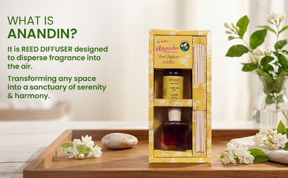 Anandin Reed Diffuser - Riddhi/Mogra Fragrance - 200ml+10Sticks