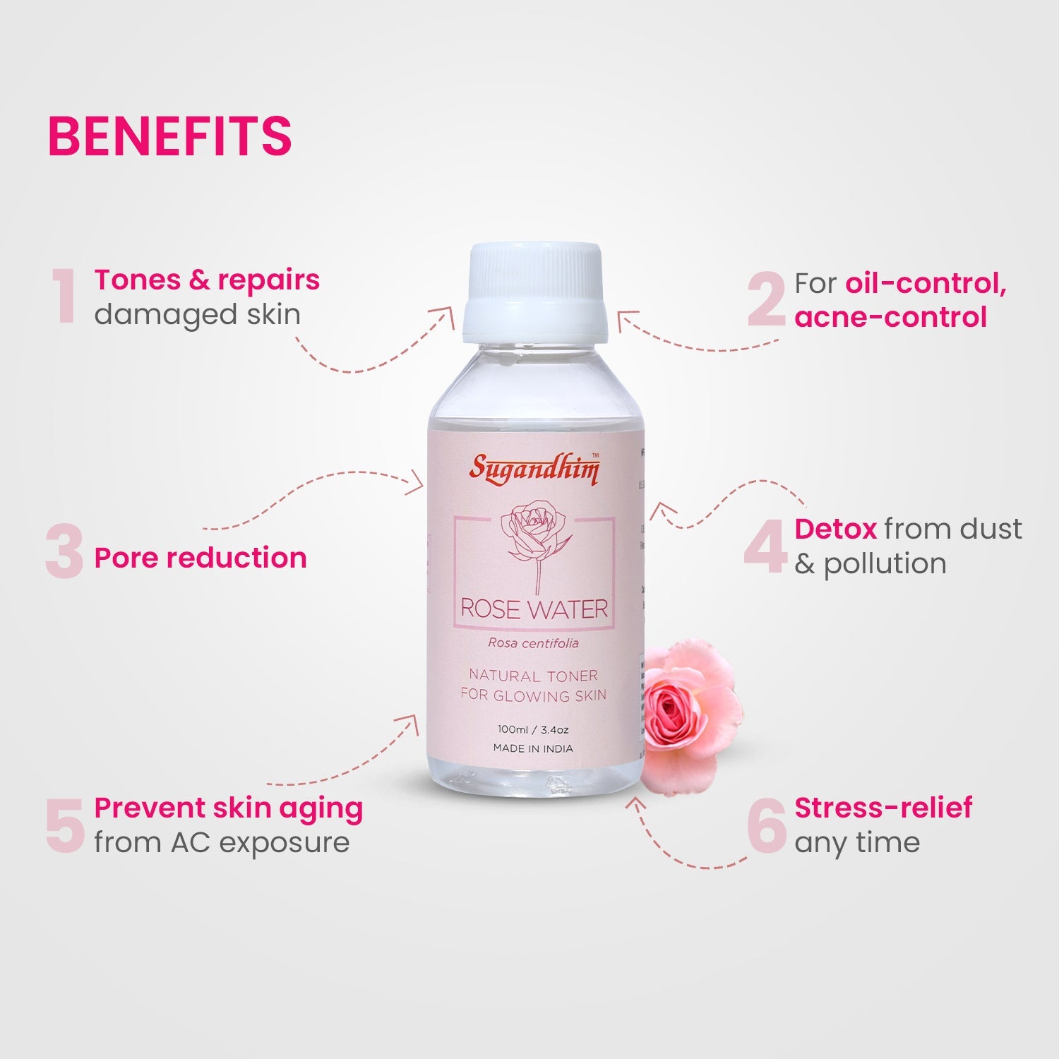Rose Water For Skin, Face and Hair - 100ml