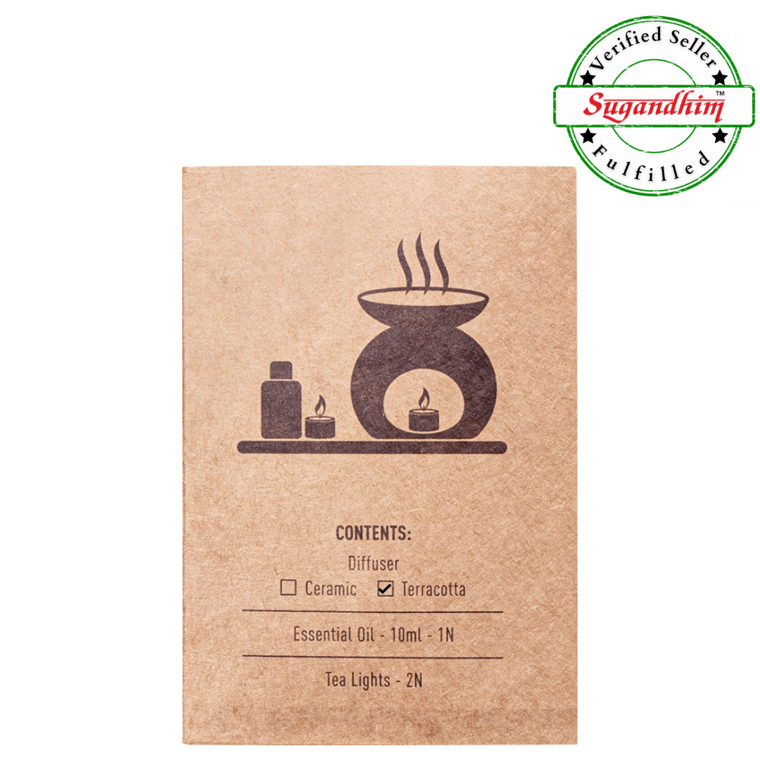 Candle Diffuser Teracotta with 10ml Lemongrass Essential Oil - Brown Colour