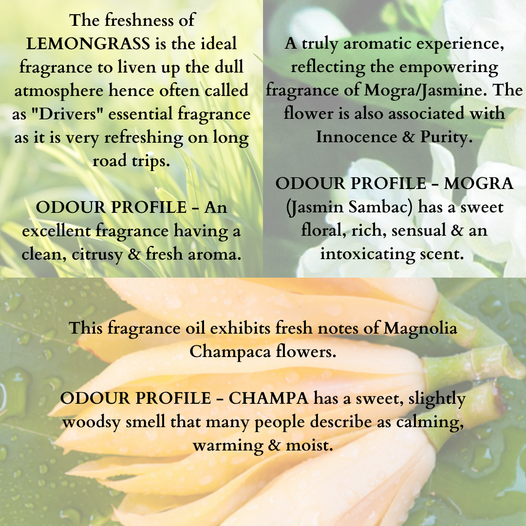 Reed Diffuser - Lemongrass, Mogra & Champa fragrances - 100mlX3 & 5 Sticks in each