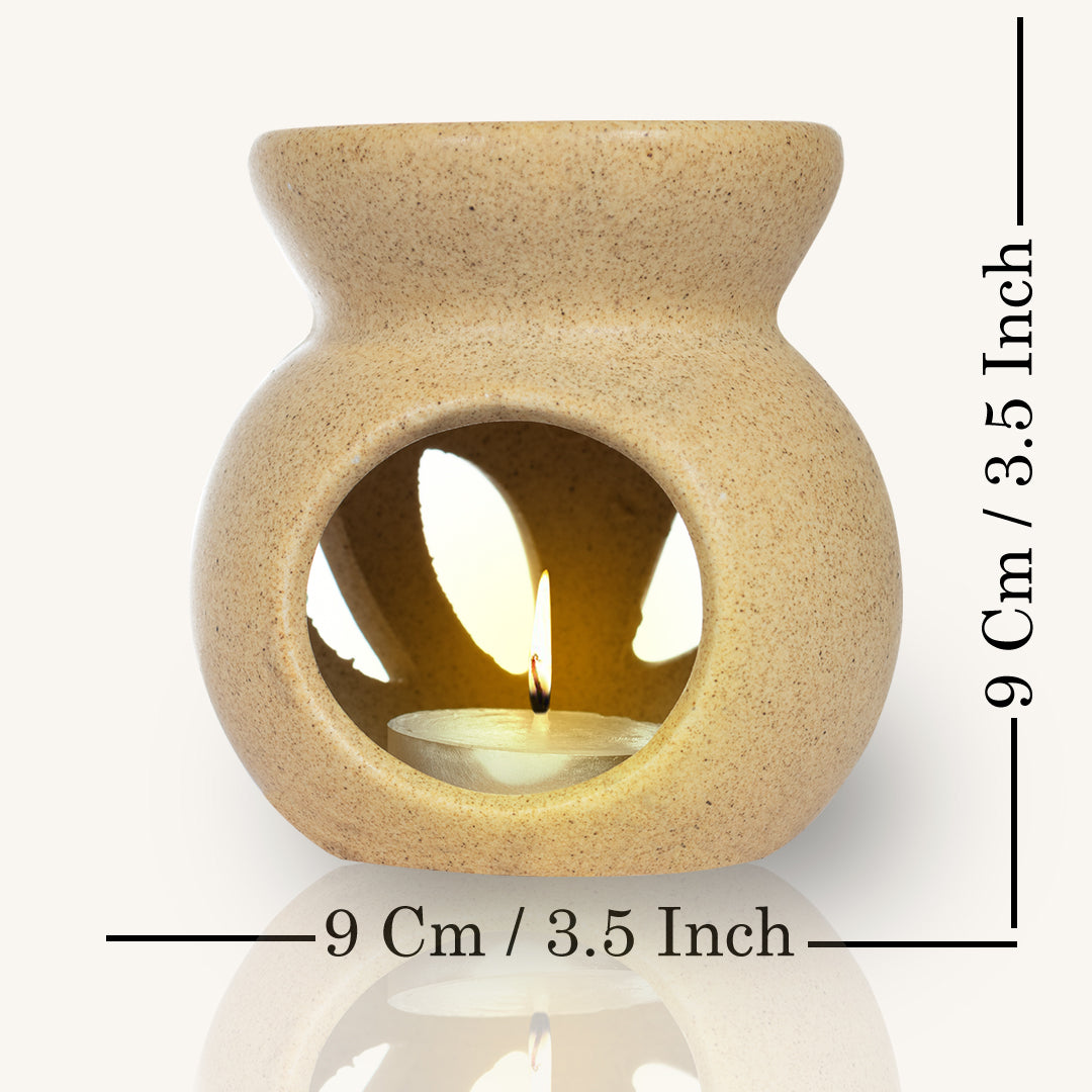 Candle Diffuser Ceramic With 10ml Lemongrass Essential Oil - Beige Colour