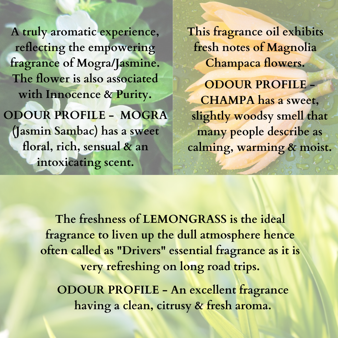 Mahak Lemongrass, Mogra & Champa Car Fragrance - 8ml/15ml