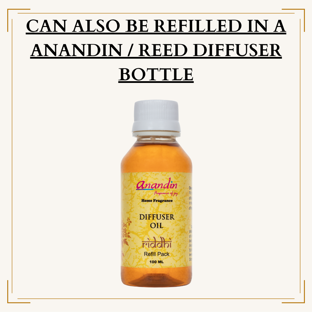 Anandin Diffuser Oil Refill - Riddhi/Mogra Fragrance - 100ml + 5 sticks