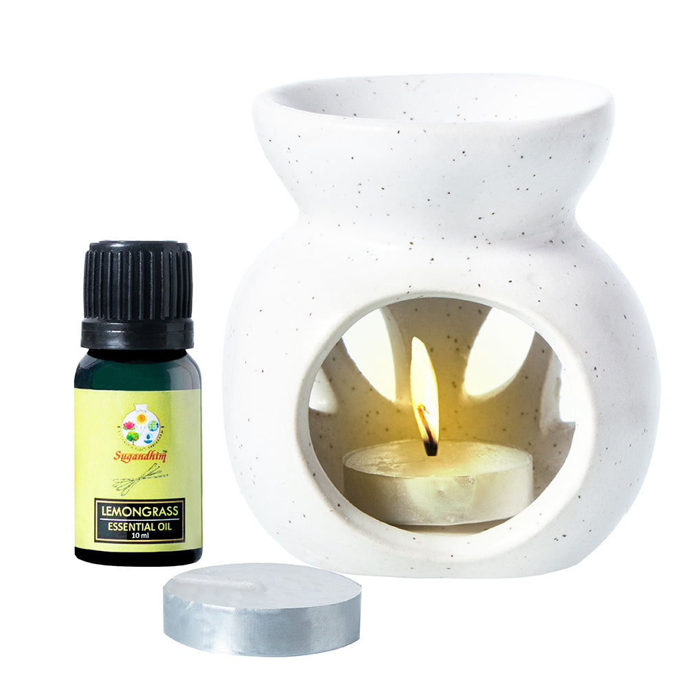 Candle Diffuser Ceramic with 10ml Essential Oil - White Colour