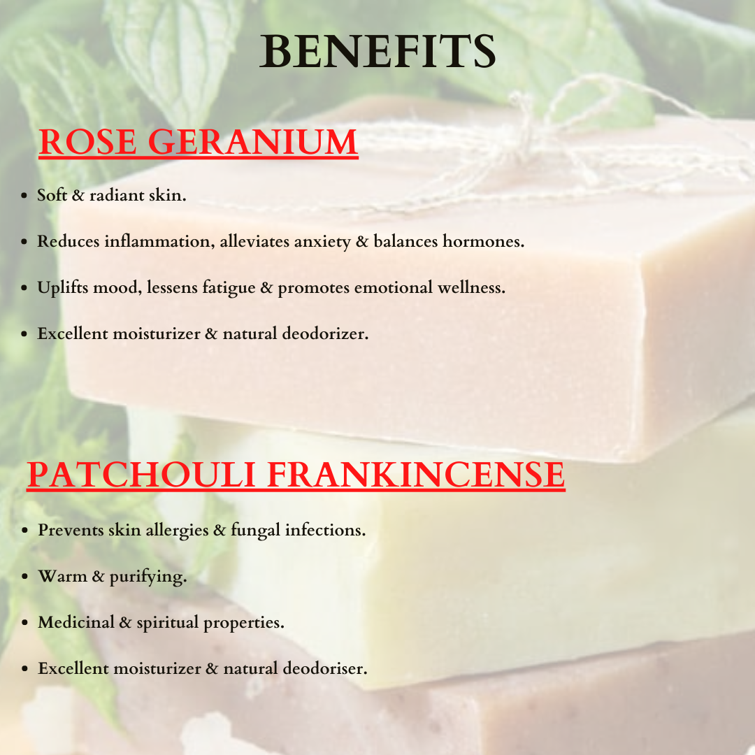 Handmade Soap Sensitive Skin Care Duo - Patchouli Frankincense & Rose Geranium - 95gmsx2