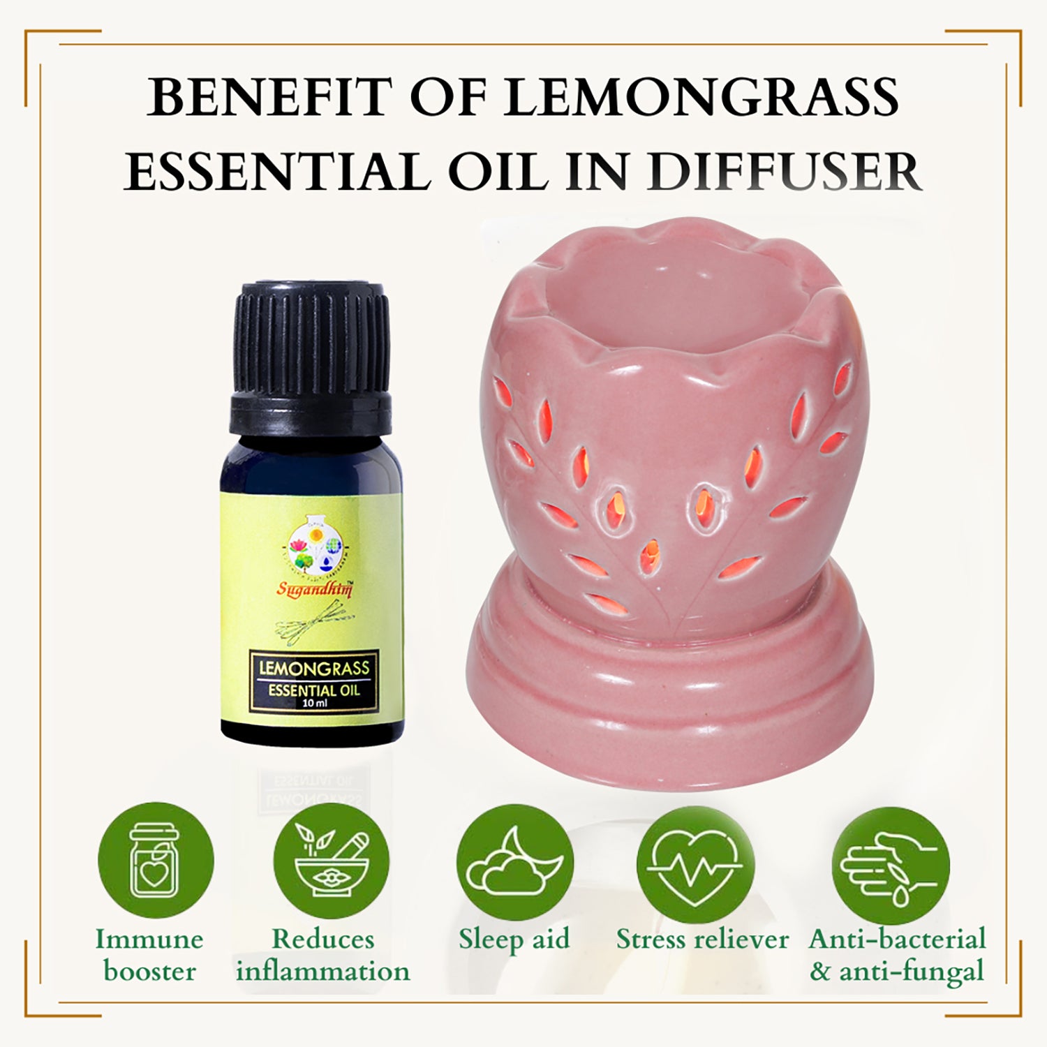 Electric Diffuser with 10ml Lemongrass Essential Oil - Charming Pink Colour