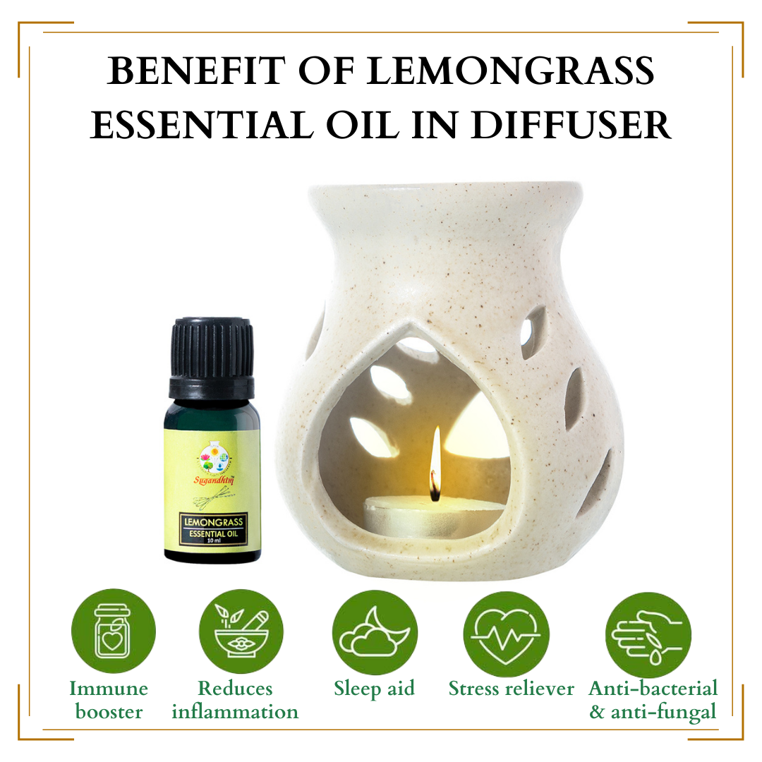 Candle Diffuser Ceramic with 10ml Lemongrass Essential Oil - Cream Colour