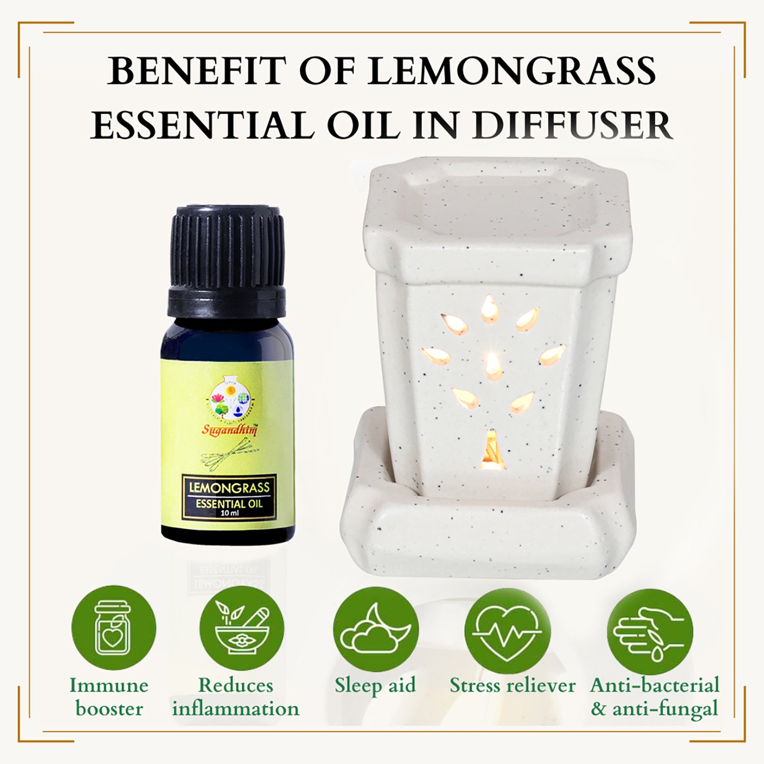 Electric Diffuser with 10ml Lemongrass Essential Oil - White With Black Dots Colour
