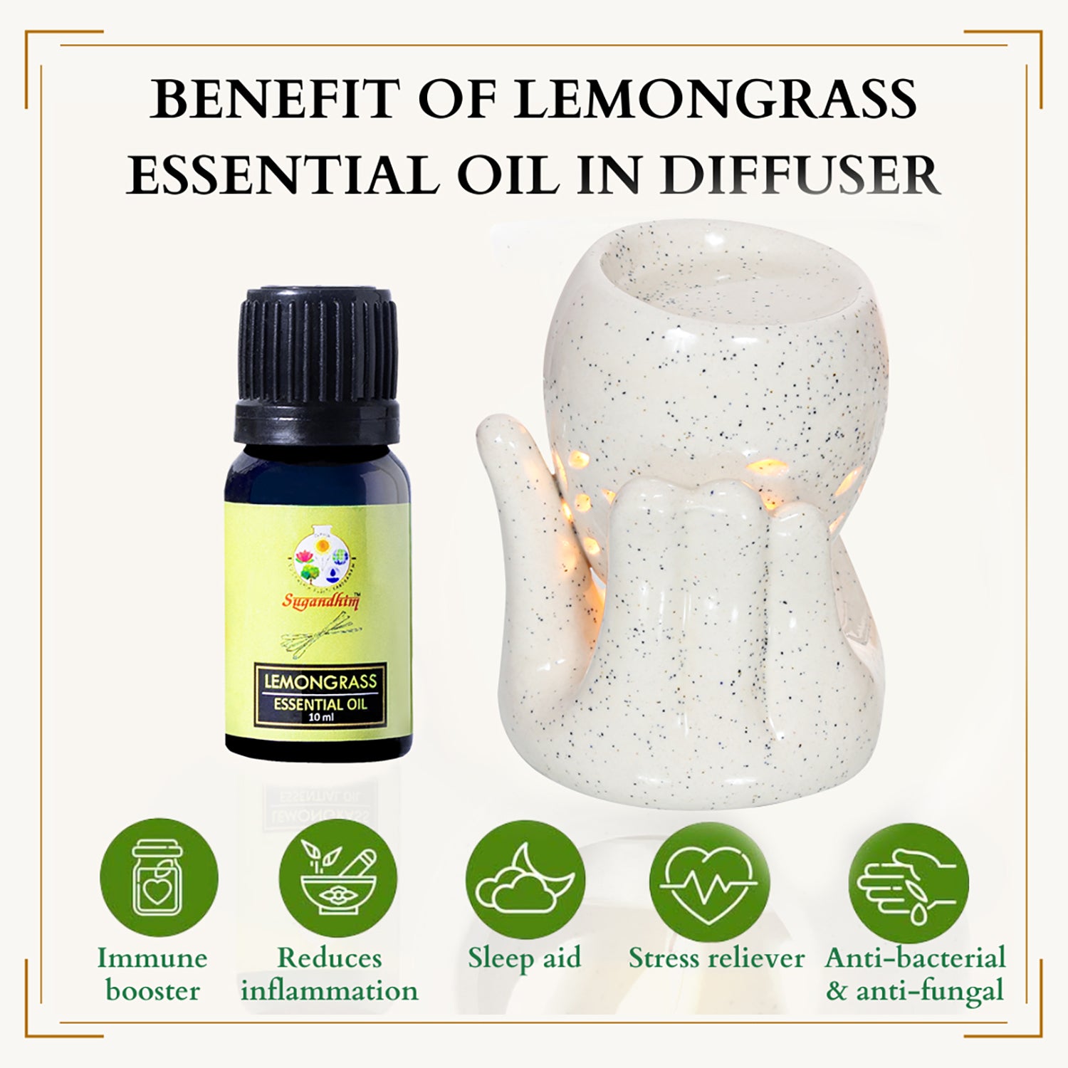 Electric Diffuser with 10ml Lemongrass Essential Oil - Off White Colour With Black Dots