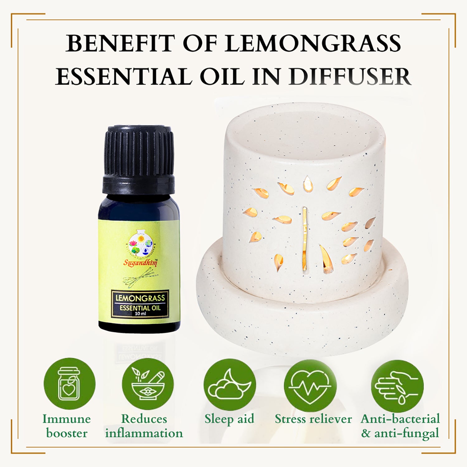 Electric Diffuser with 10ml Lemongrass Essential Oil - Cream Colour With Black Dots