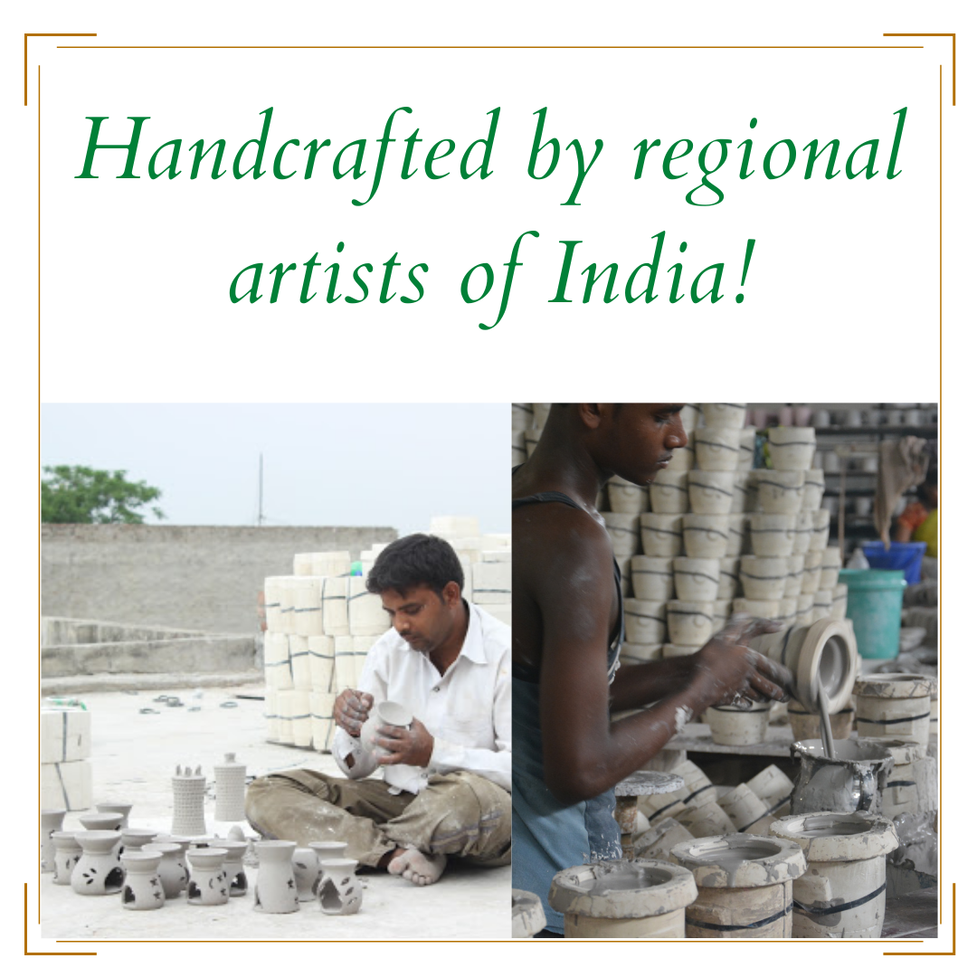 Candle Diffuser Ceramic With 10ml Lemongrass Essential Oil - Beige Colour