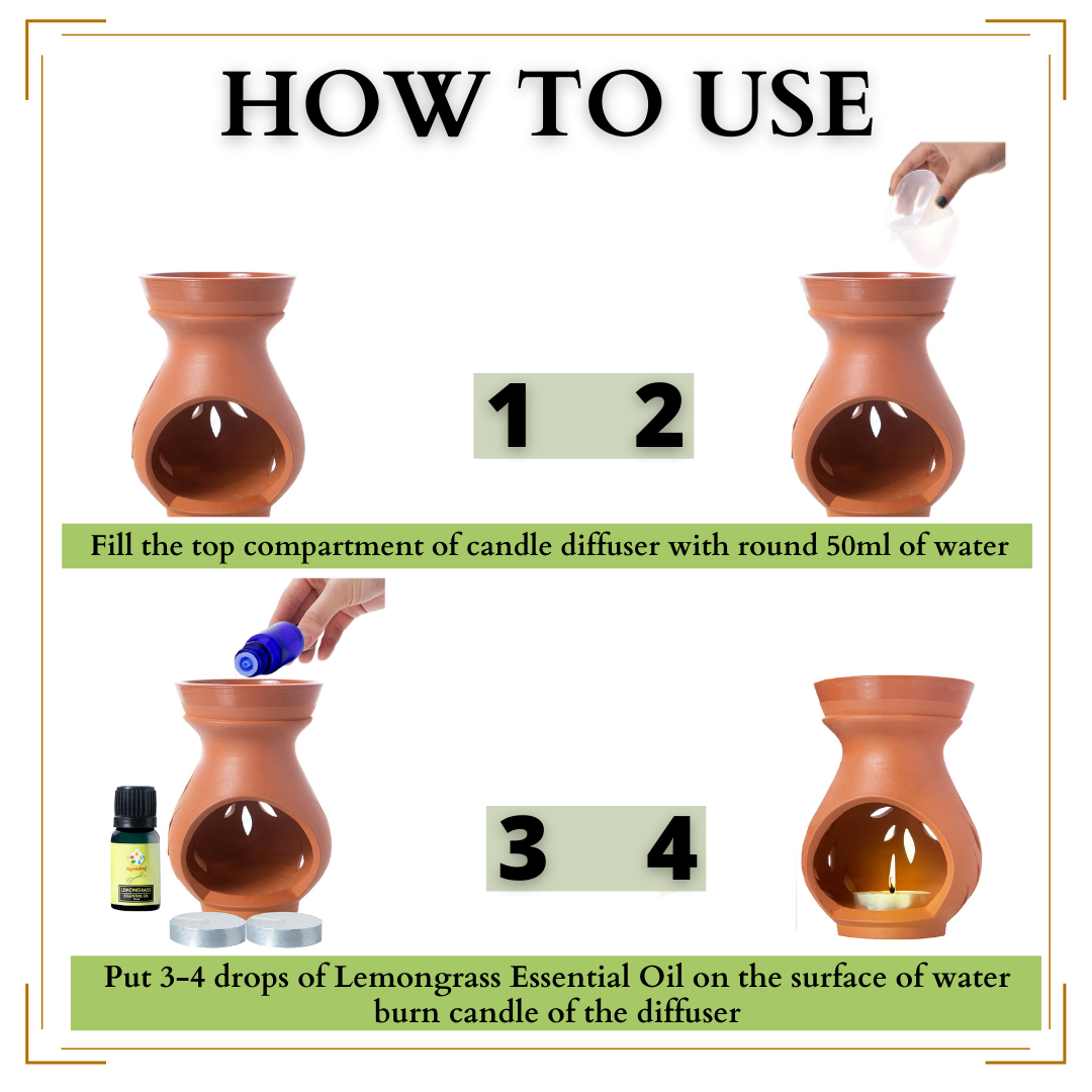 Candle Diffuser Teracotta with 10ml Lemongrass Essential Oil - Brown Colour