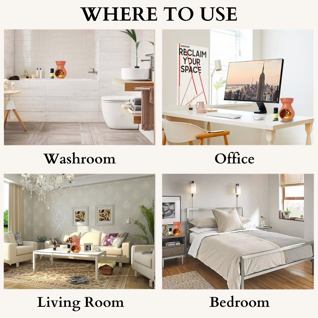 Candle Diffuser Teracotta with 10ml Lemongrass Essential Oil - Brown Colour