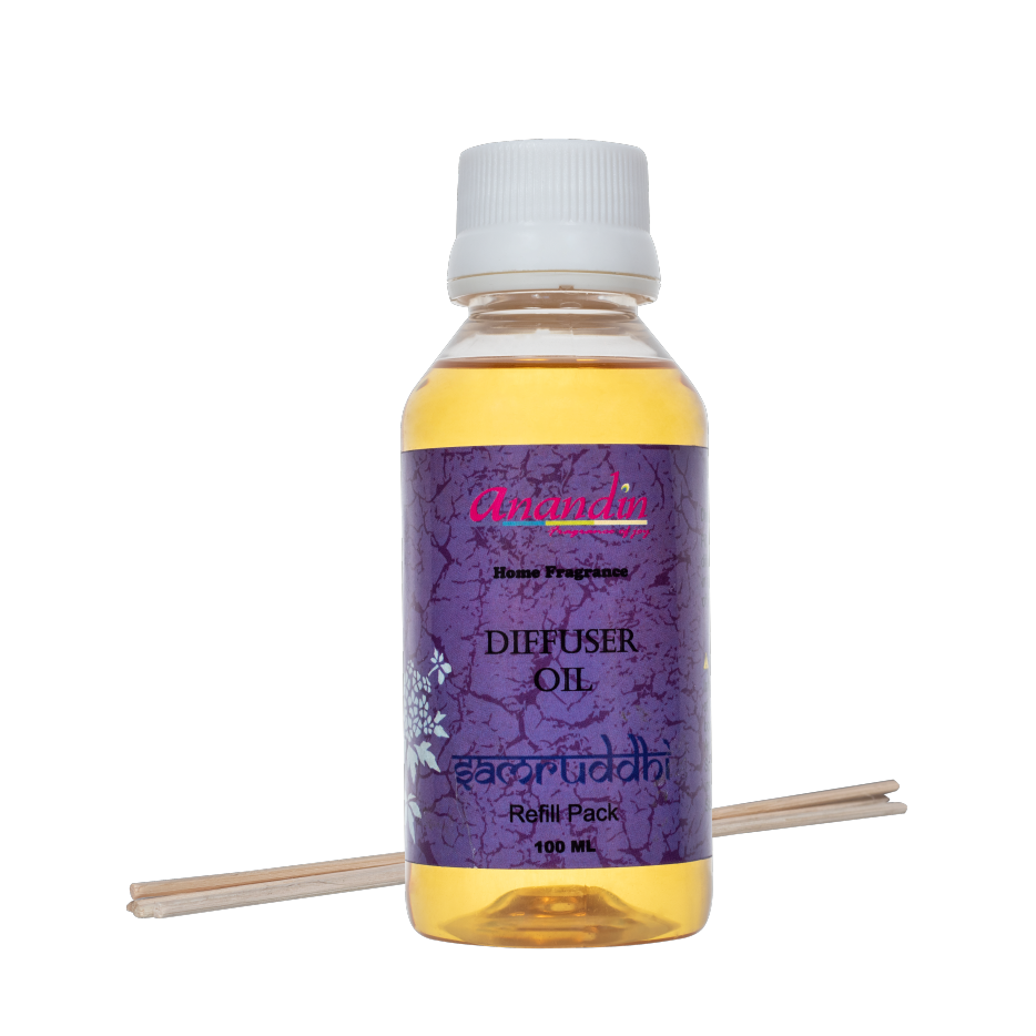 Anandin Diffuser Refill Oil - Samruddhi/Blaze Fragrance - 100 ml + 5 sticks