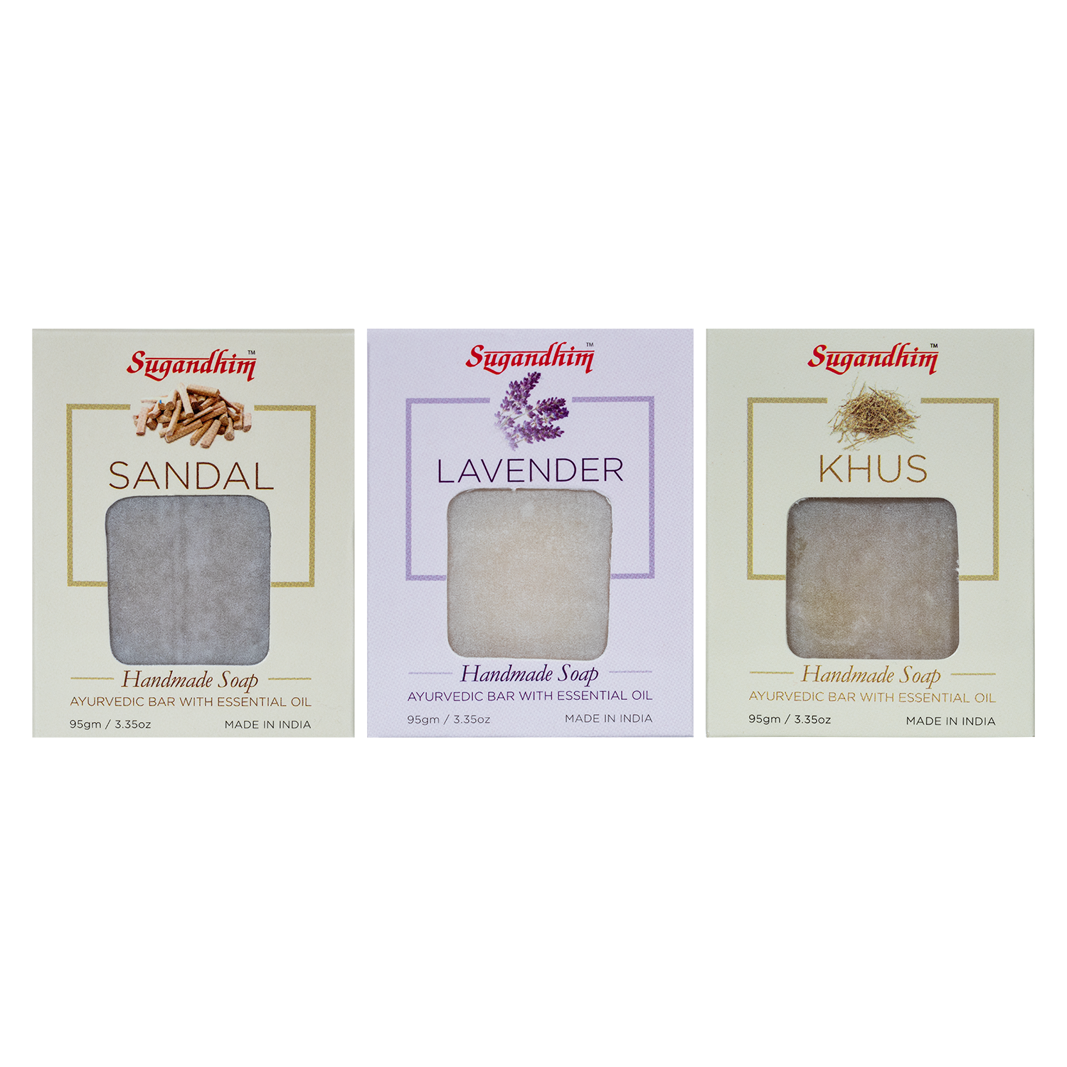 Handmade Soap Cooling Calming Trio - Sandal, Lavender & Khus - 95gmsX3