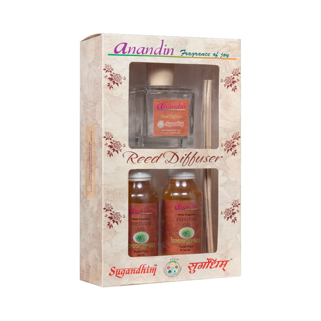Anandin Reed Diffuser - Lemongrass Fragrance - 200ml + 10 Sticks