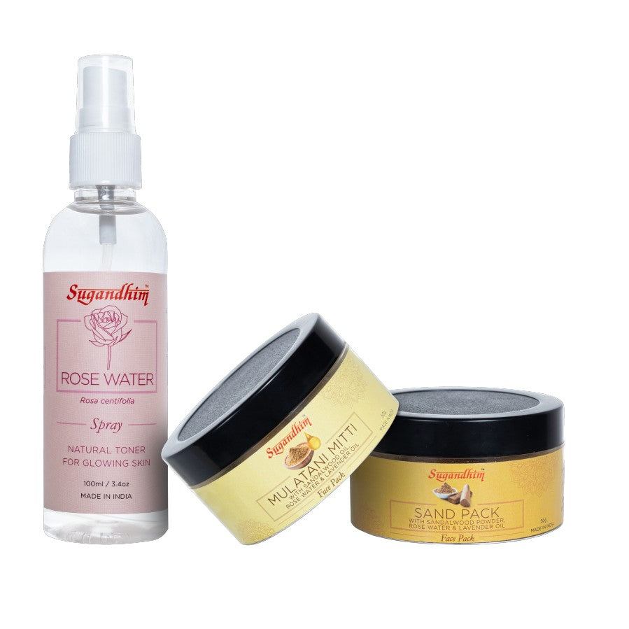 Face Cleansing - Multani Mitti Pack, Sand Pack & Rose Water Spray - 50gmsX2 & 100mlX1