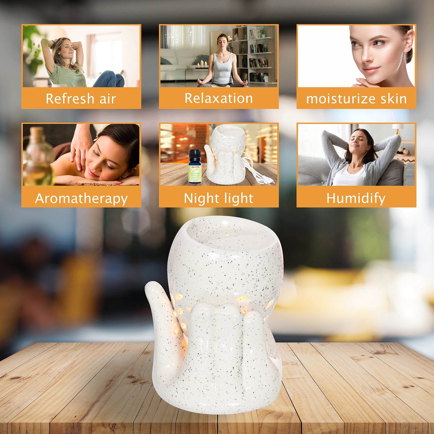 Electric Diffuser with 10ml Lemongrass Essential Oil - Off White Colour With Black Dots