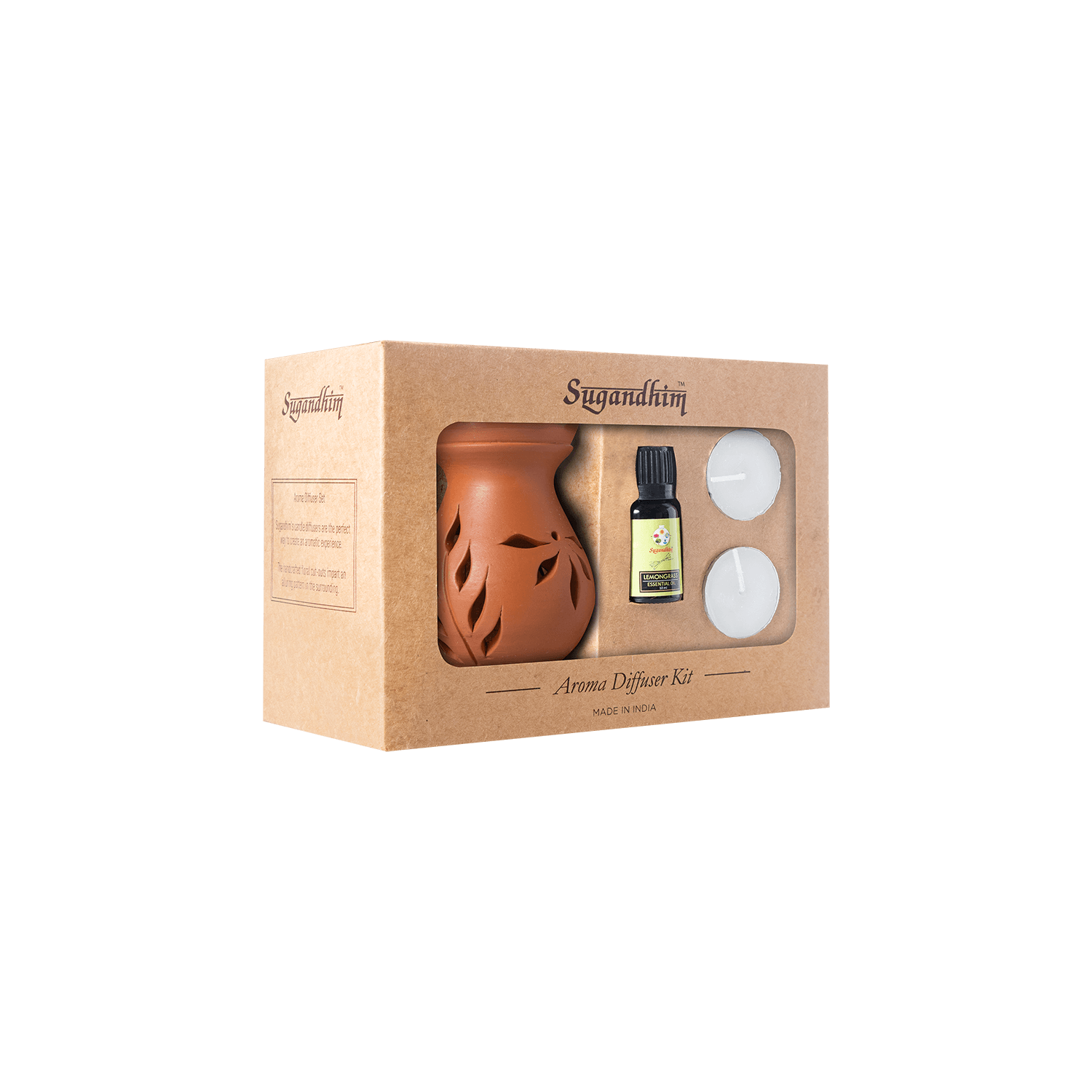 Candle Diffuser Teracotta with 10ml Lemongrass Essential Oil - Brown Colour