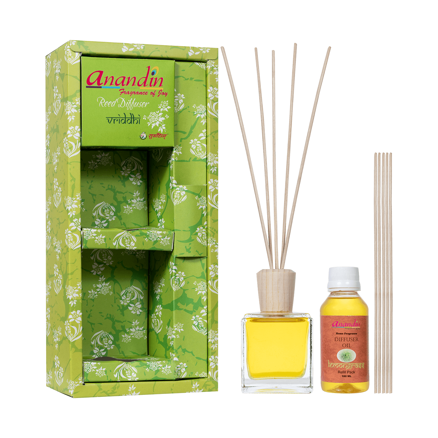 Anandin Reed Diffuser - Vriddhi/Lemongrass Fragrance - 200ml+10Sticks