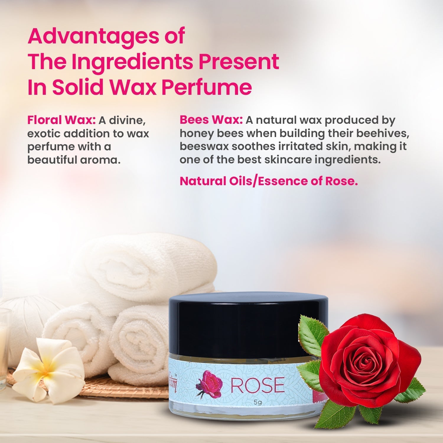 Solid Wax Perfume Rose Fragrance - 5gms