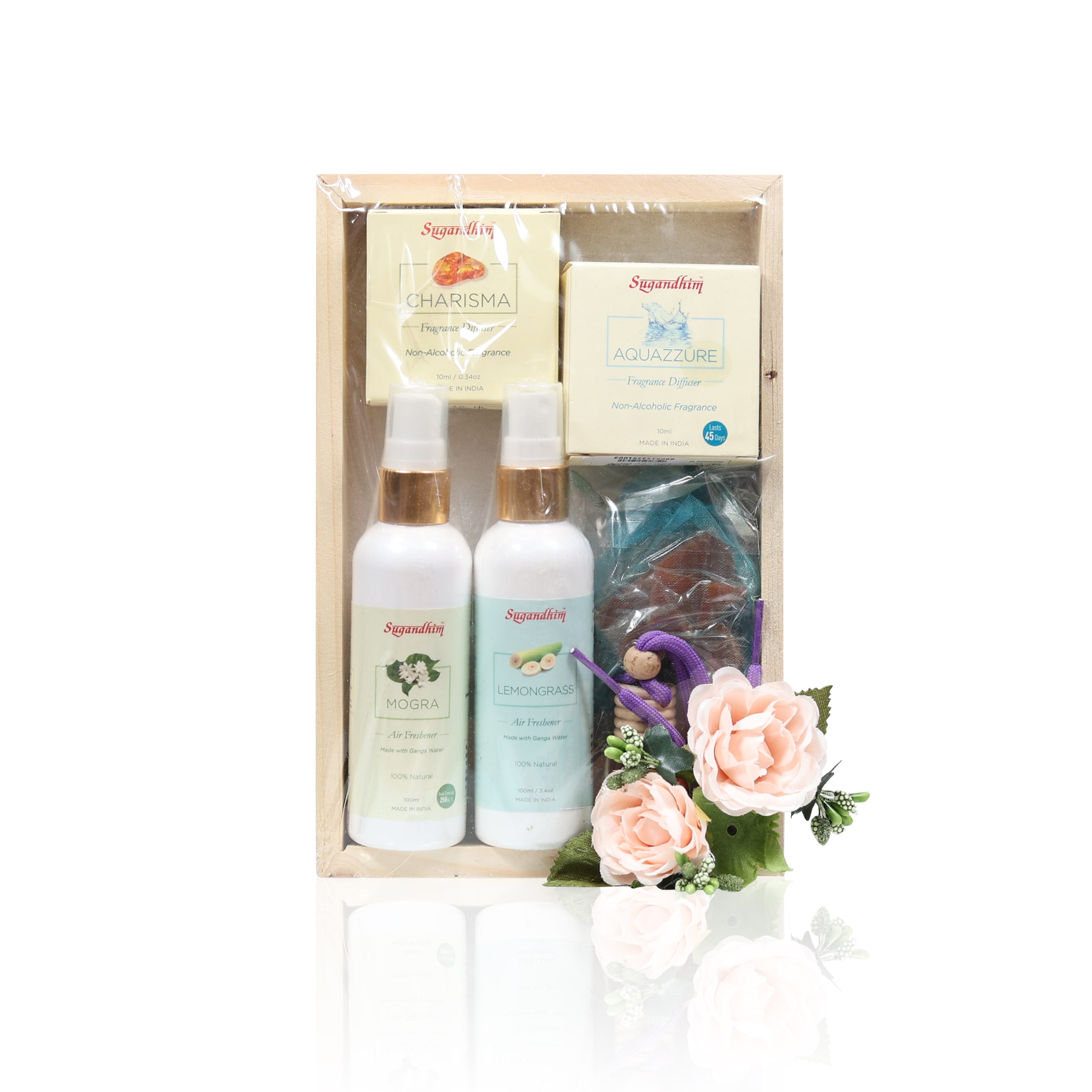 Sugandhim Air Care Gift Set - 5 Products with Wooden Tray