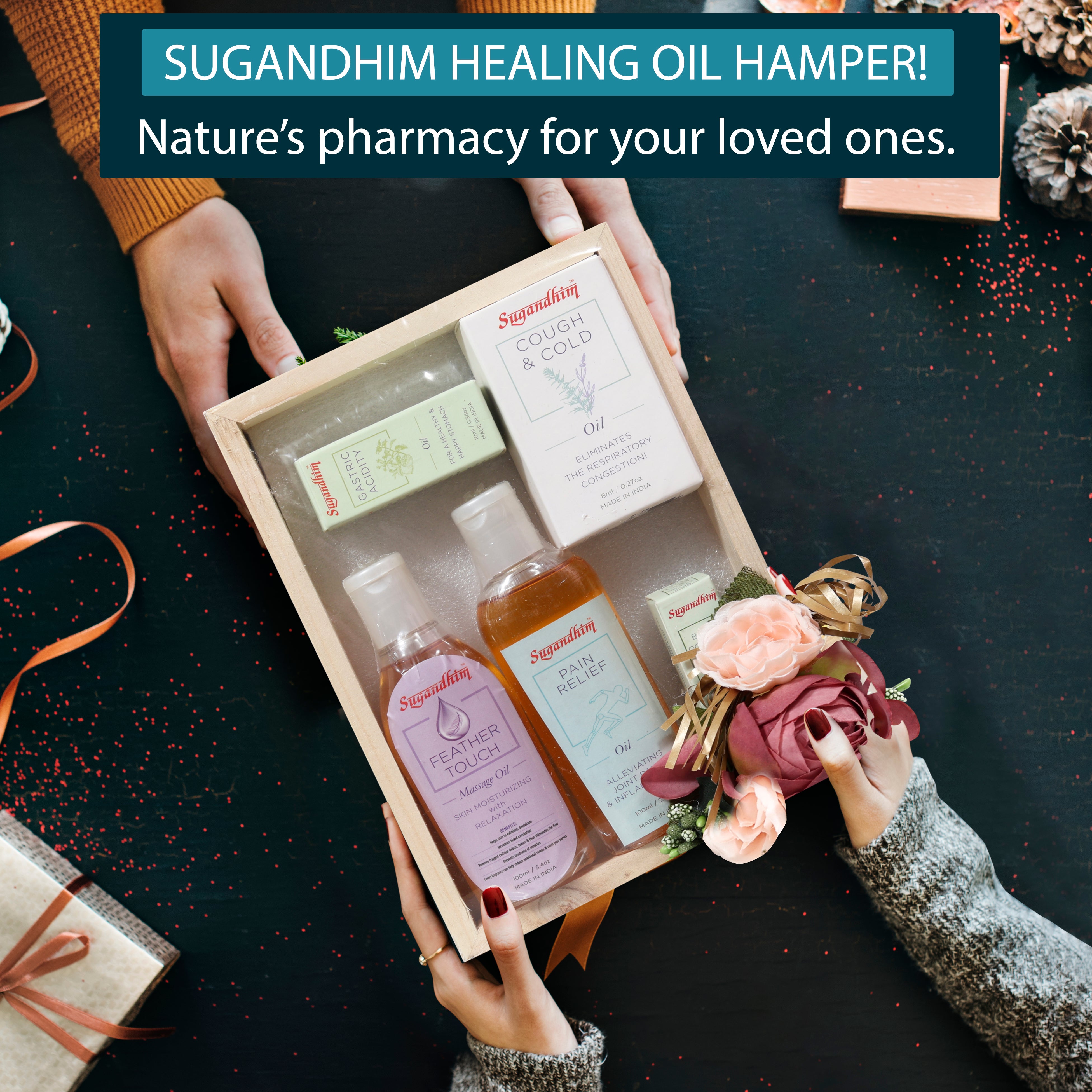 Sugandhim Healing Oils Kit Gift - 5 Products Gifting with Wooden Tray