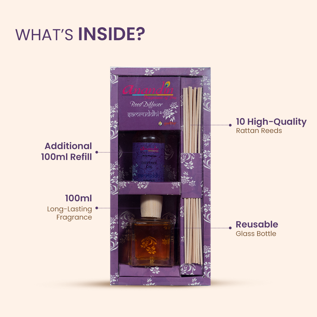 Anandin Reed Diffuser - Samruddhi/Blaze Fragrance - 200ml+10Sticks