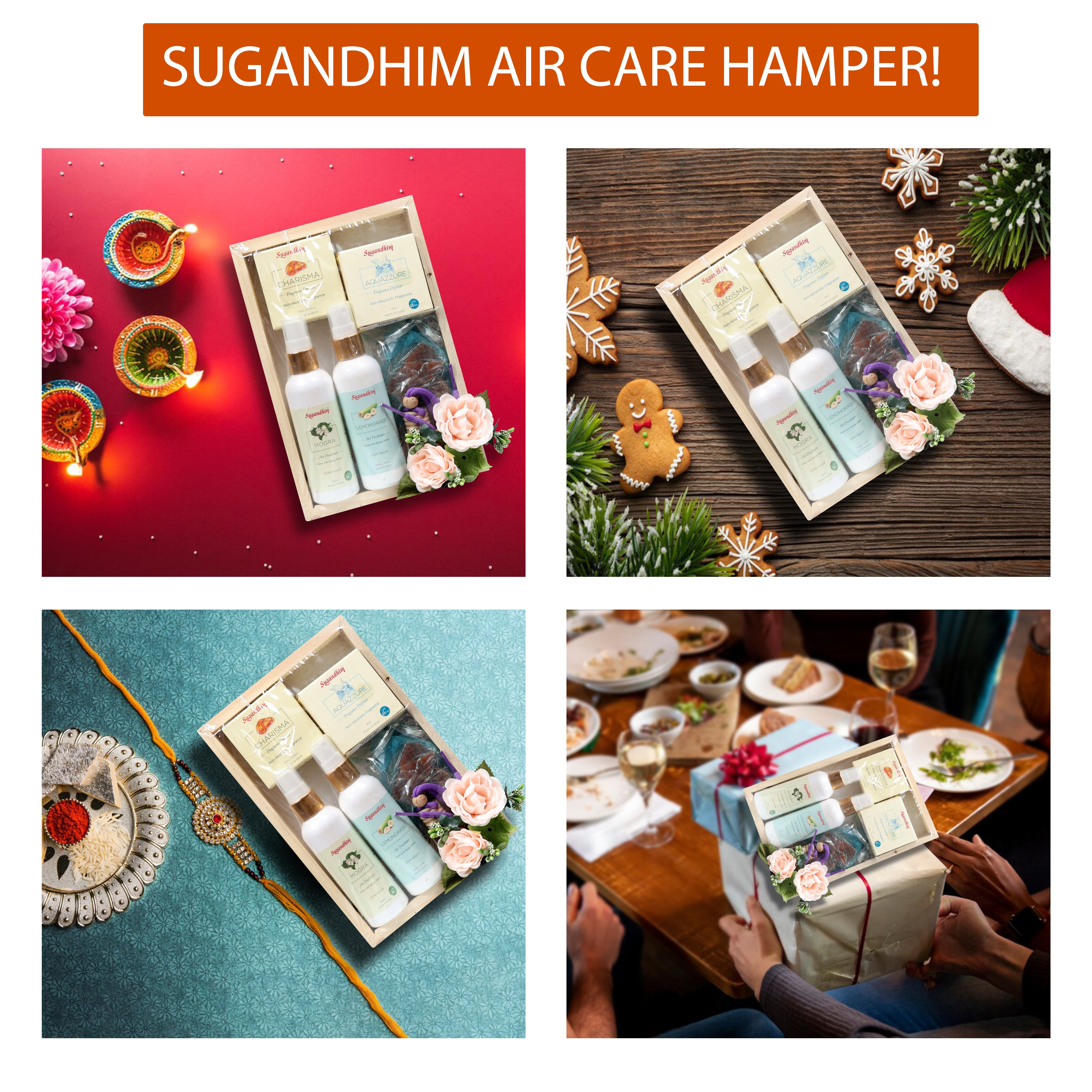 Sugandhim Air Care Gift Set - 5 Products with Wooden Tray