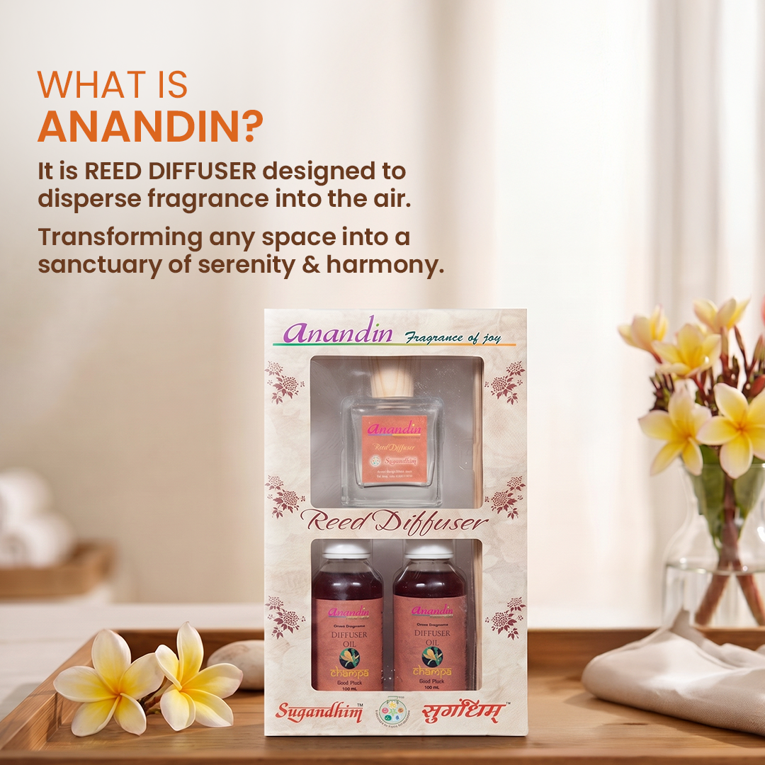 Anandin Reed Diffuser - Champa Fragrance - 200ml + 10 Sticks