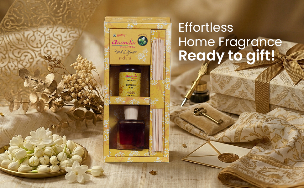 Anandin Reed Diffuser - Riddhi/Mogra Fragrance - 200ml+10Sticks
