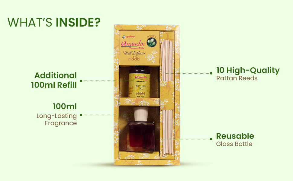 Anandin Reed Diffuser - Riddhi/Mogra Fragrance - 200ml+10Sticks