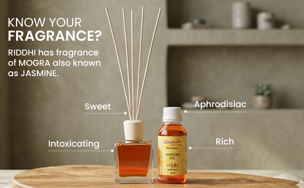 Anandin Reed Diffuser - Riddhi/Mogra Fragrance - 200ml+10Sticks