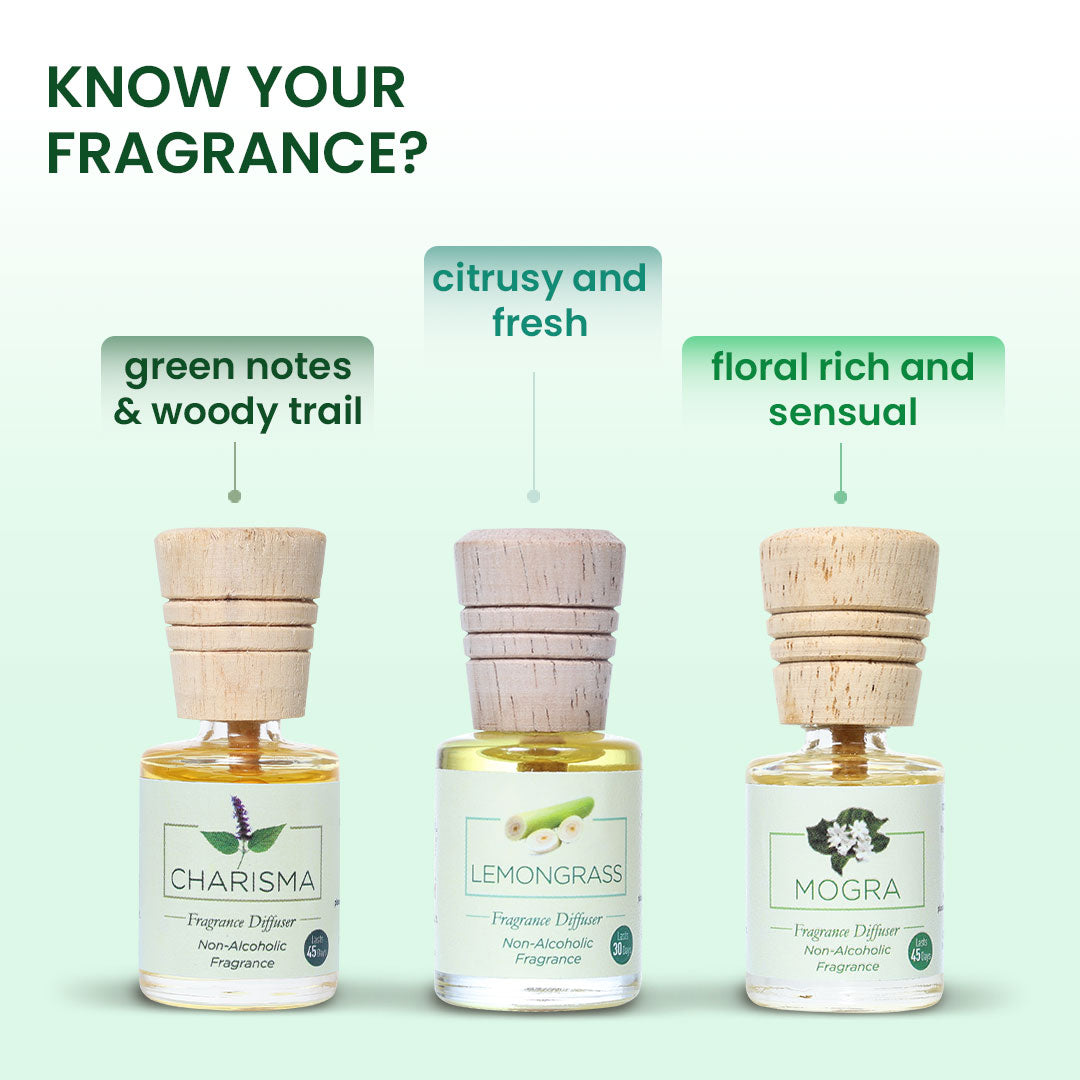 Fragrance Diffuser - Charisma, Mogra & Lemongrass - 10mlX3