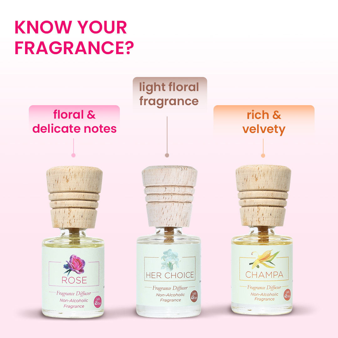 Fragrance Diffuser Indian Floral - Her Choice, Rose & Champa - 10mlX3