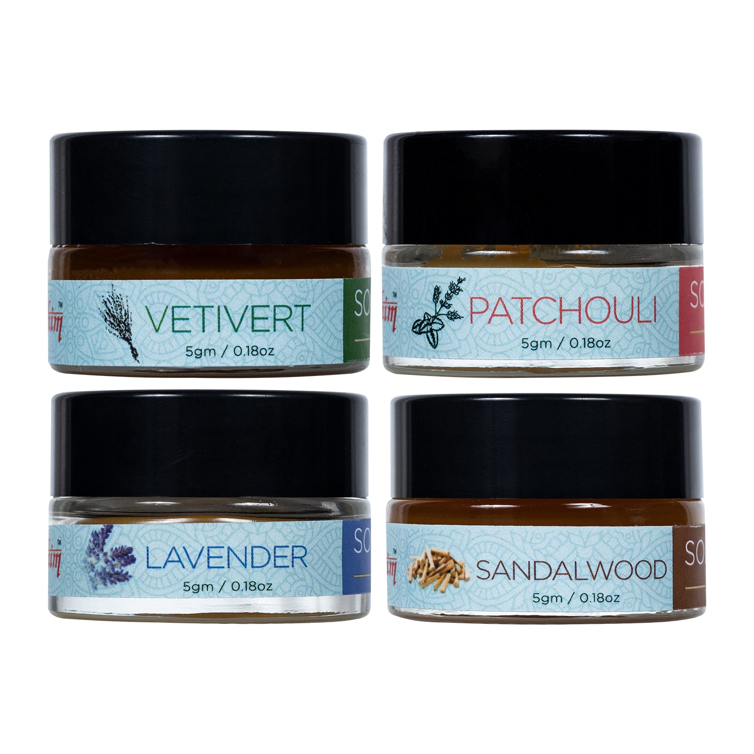 Solid Wax Perfume - Vetivert, Patchouli, Sandal & Lavender Fragrances - 5gmsX4