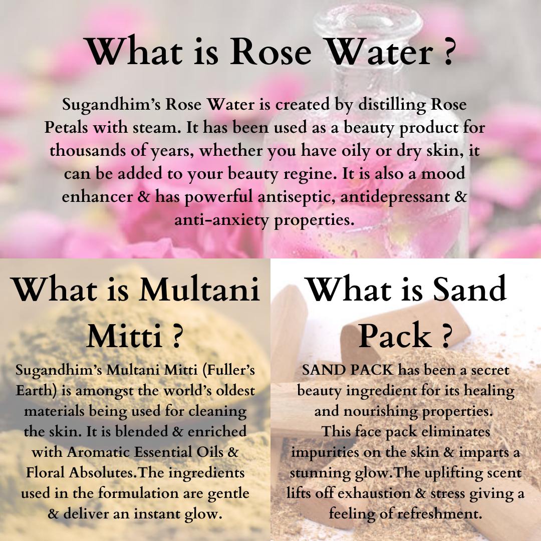 Face Cleansing - Multani Mitti Pack, Sand Pack & Rose Water Spray - 50gmsX2 & 100mlX1