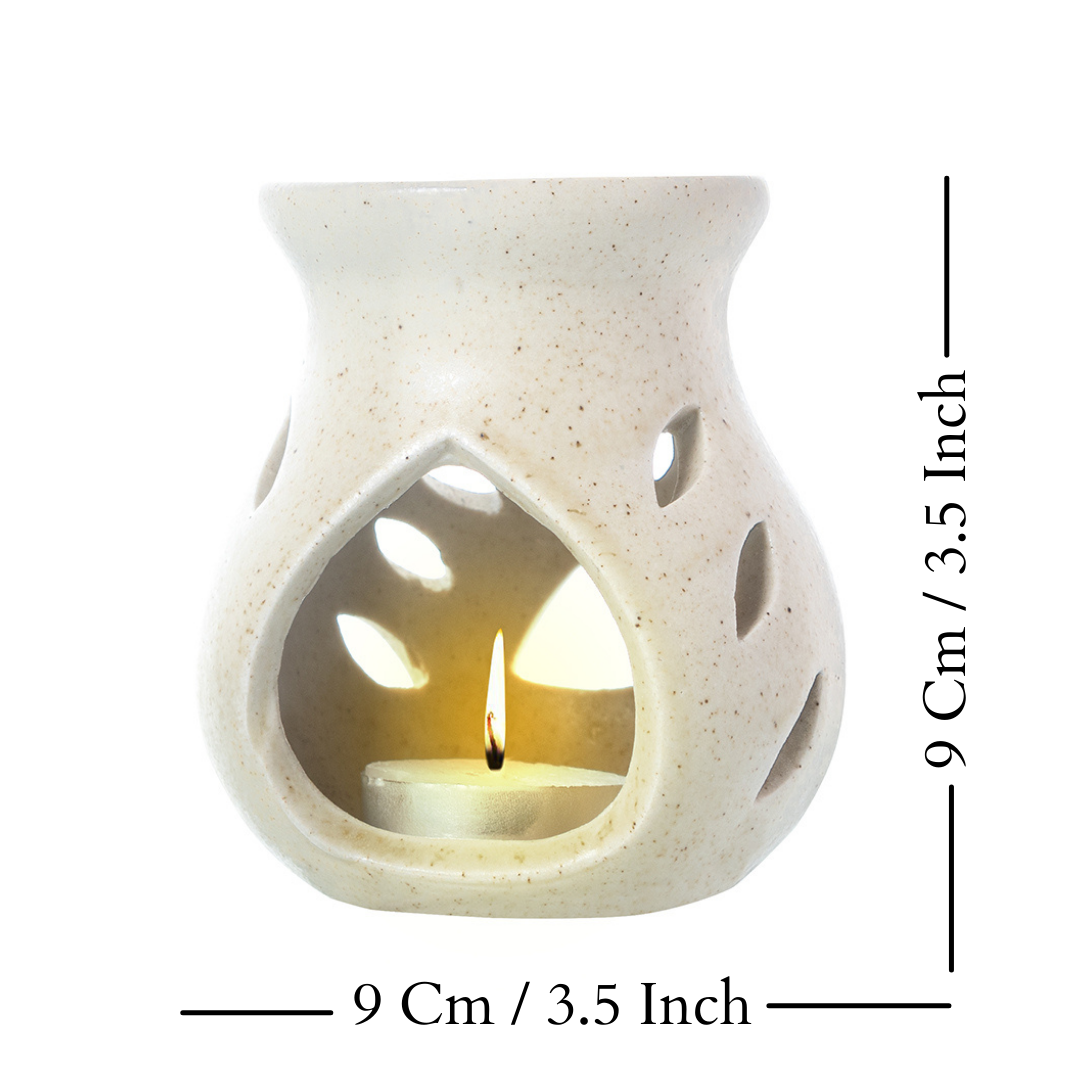 Candle Diffuser Ceramic with 10ml Lemongrass Essential Oil - Cream Colour