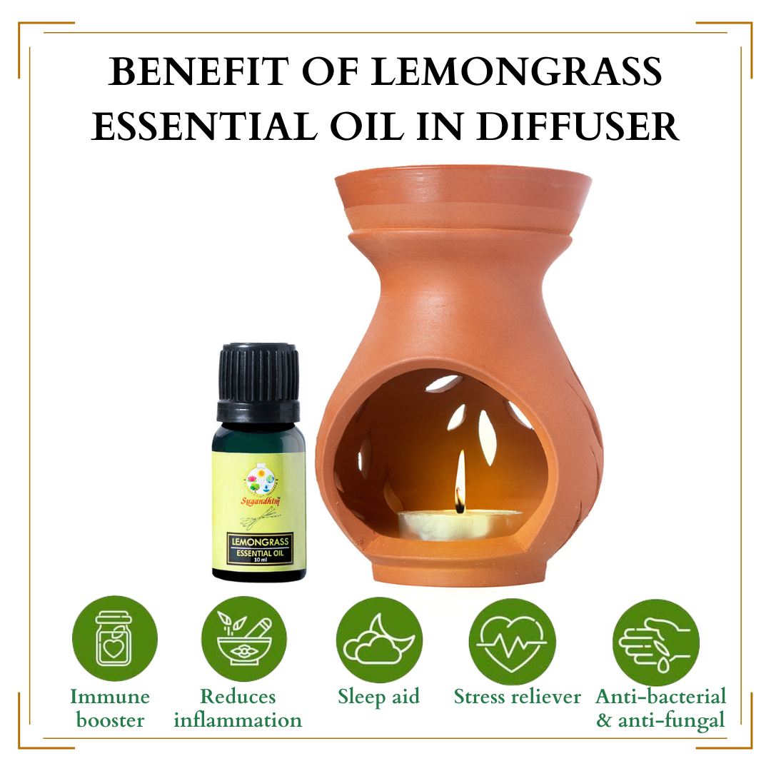 Candle Diffuser Teracotta with 10ml Lemongrass Essential Oil - Brown Colour