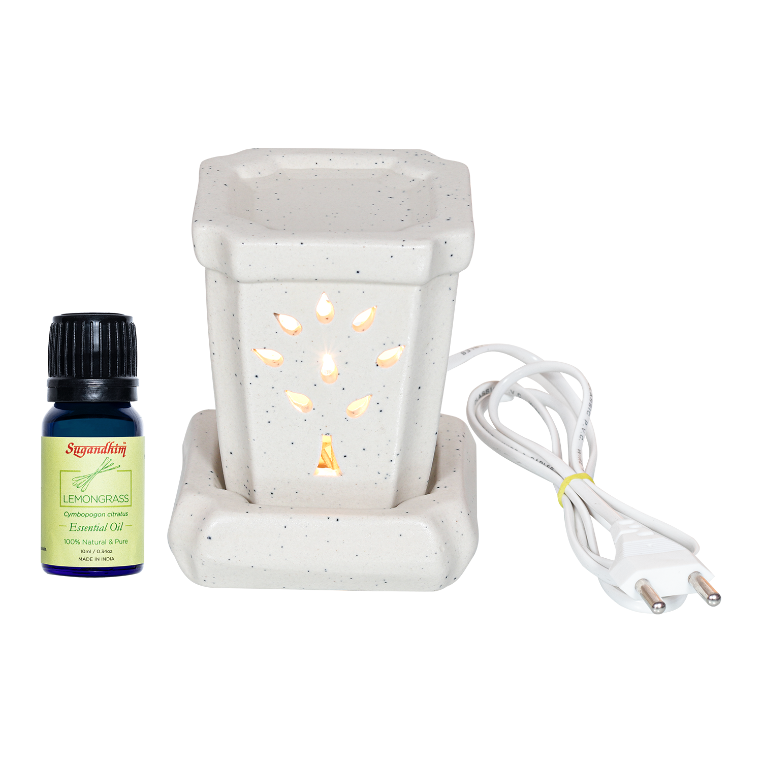 Electric Diffuser with 10ml Lemongrass Essential Oil - White With Black Dots Colour