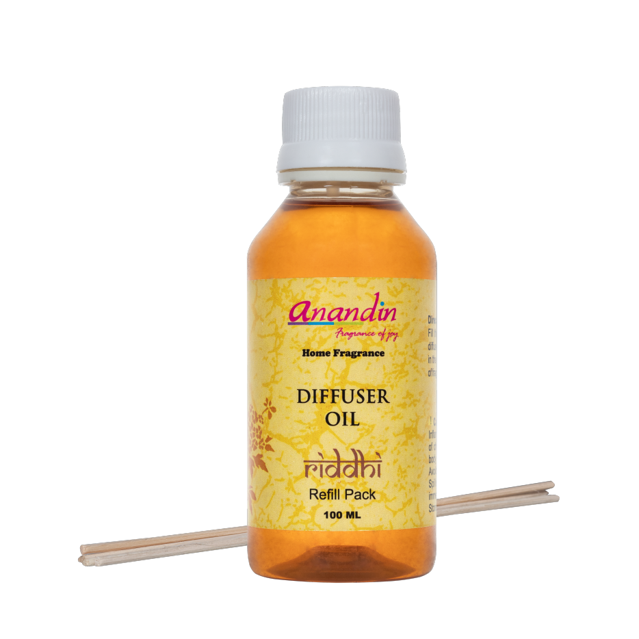 Anandin Diffuser Oil Refill - Riddhi/Mogra Fragrance - 100ml + 5 sticks