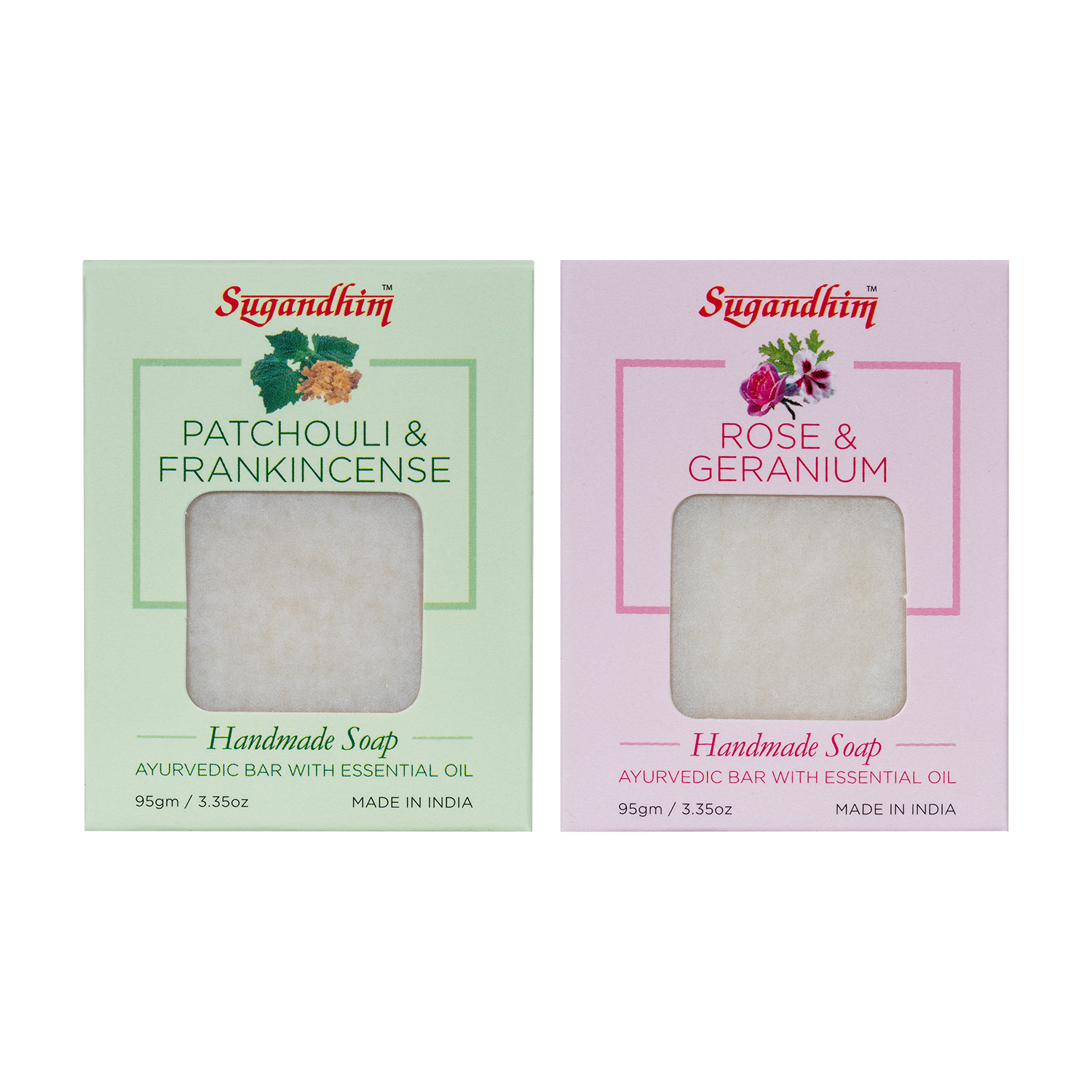 Handmade Soap Sensitive Skin Care Duo - Patchouli Frankincense & Rose Geranium - 95gmsx2